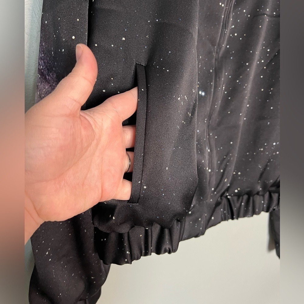 Pinko Galaxy Print Track Bomber Jacket In Black tech retro 80s style alien space - Picture 13 of 14